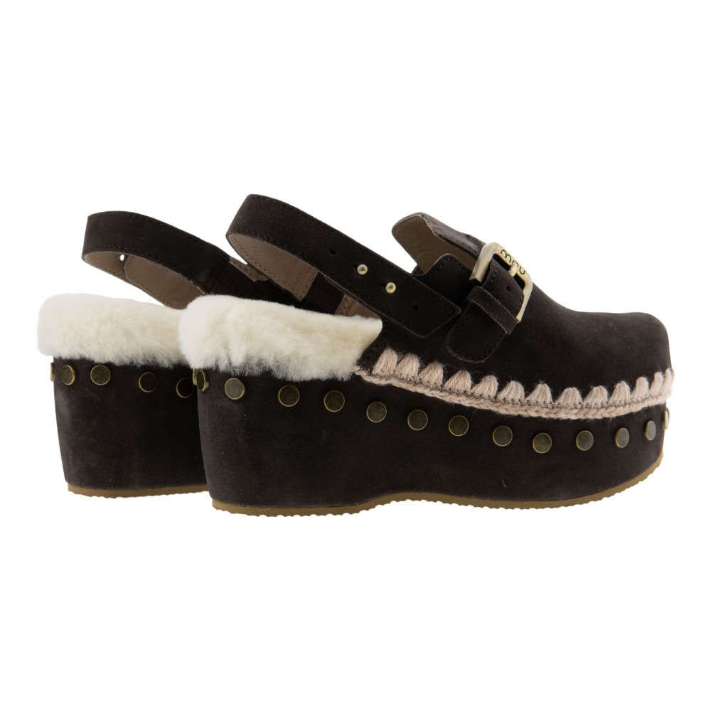 Zuecos serraje mujer cordero forrados de Mou con plataforma foto 4