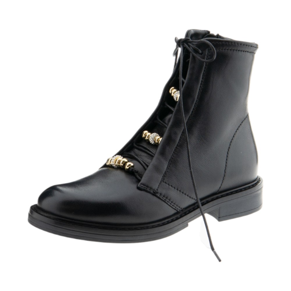 Botines cordones mujer negros con detalles dorados | Carrilé foto 3