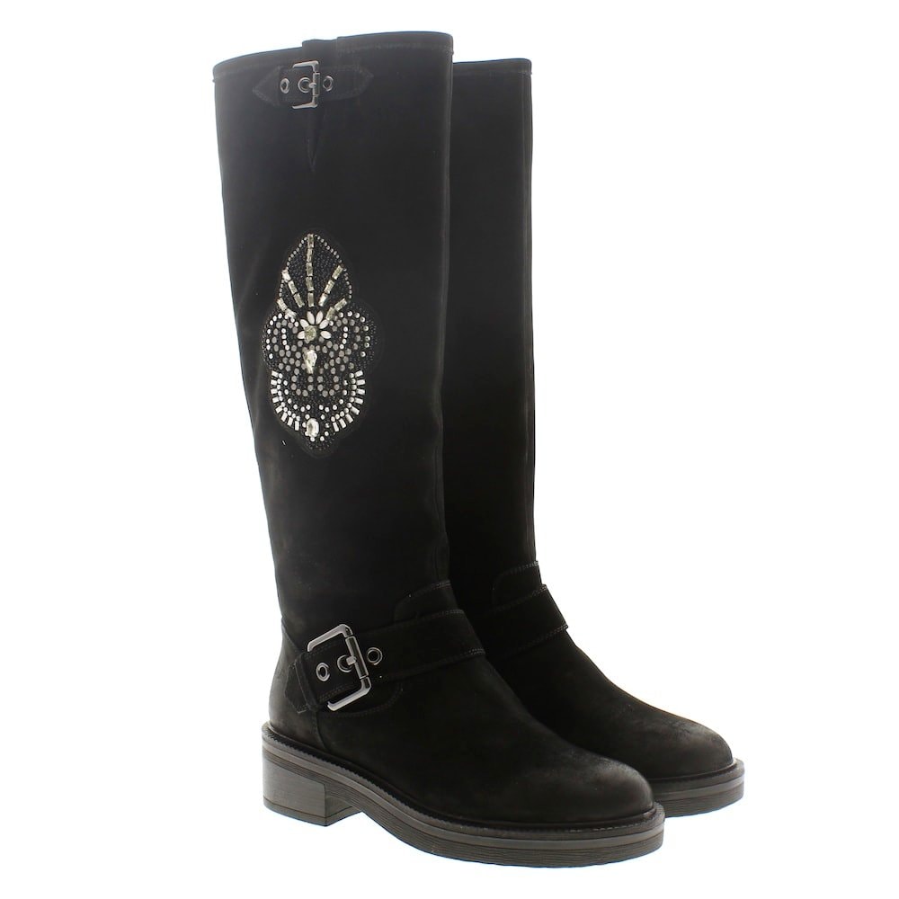 Bota alta plano adorno broche Bruno Premi U7802X Negro
