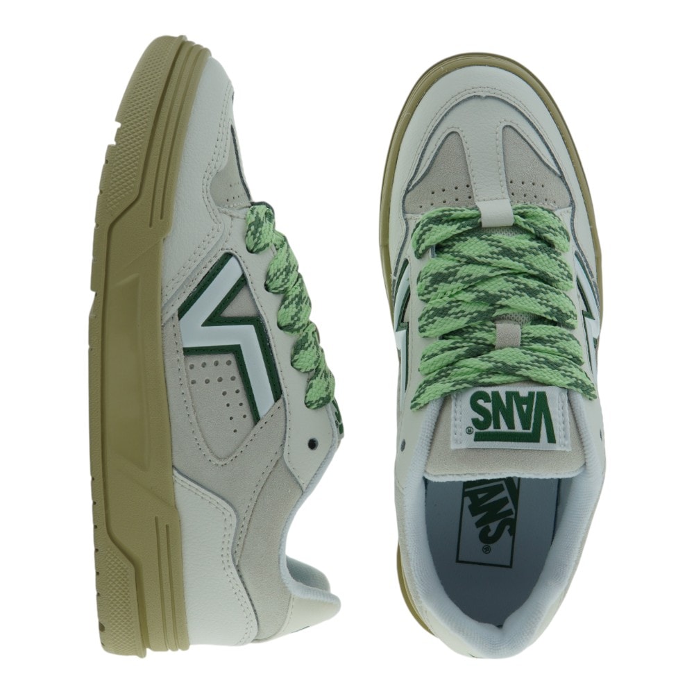Zapatillas blancas Vans con suela beige y cordones verdes foto 2