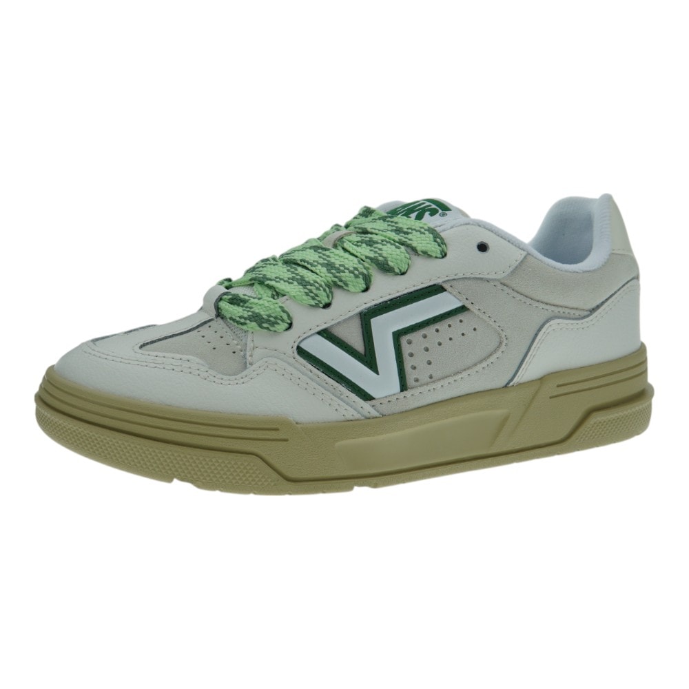 Zapatillas blancas Vans con suela beige y cordones verdes foto 3