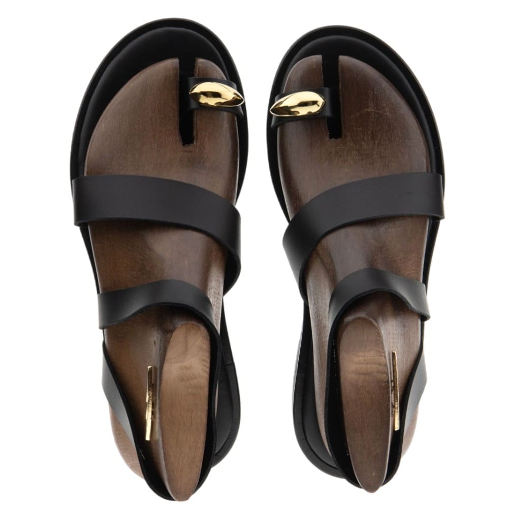 Sandalias planas negras dedo Lainas | Sandalias piel mujer foto 2