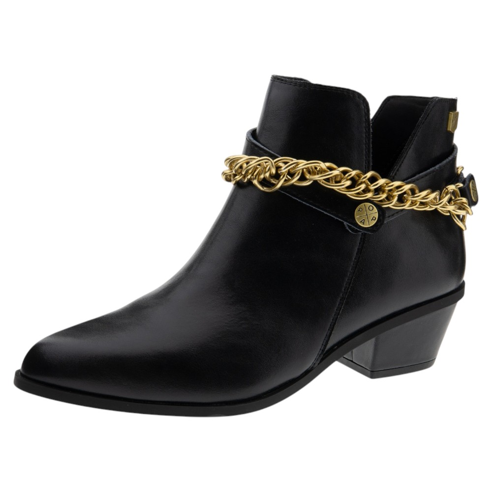 Botines negros piel tacón adorno cadena Popa | Carrilé foto 3