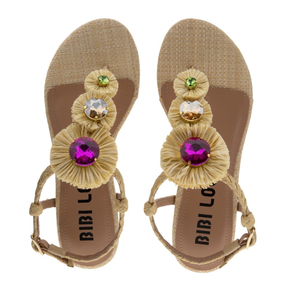 Sandalia dedo rafia piedras Bibilou en beige foto 2