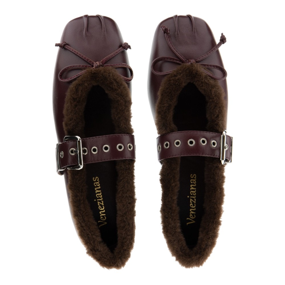 Bailarinas piel pelo Venezianas con hebilla en negro y burdeos foto 2