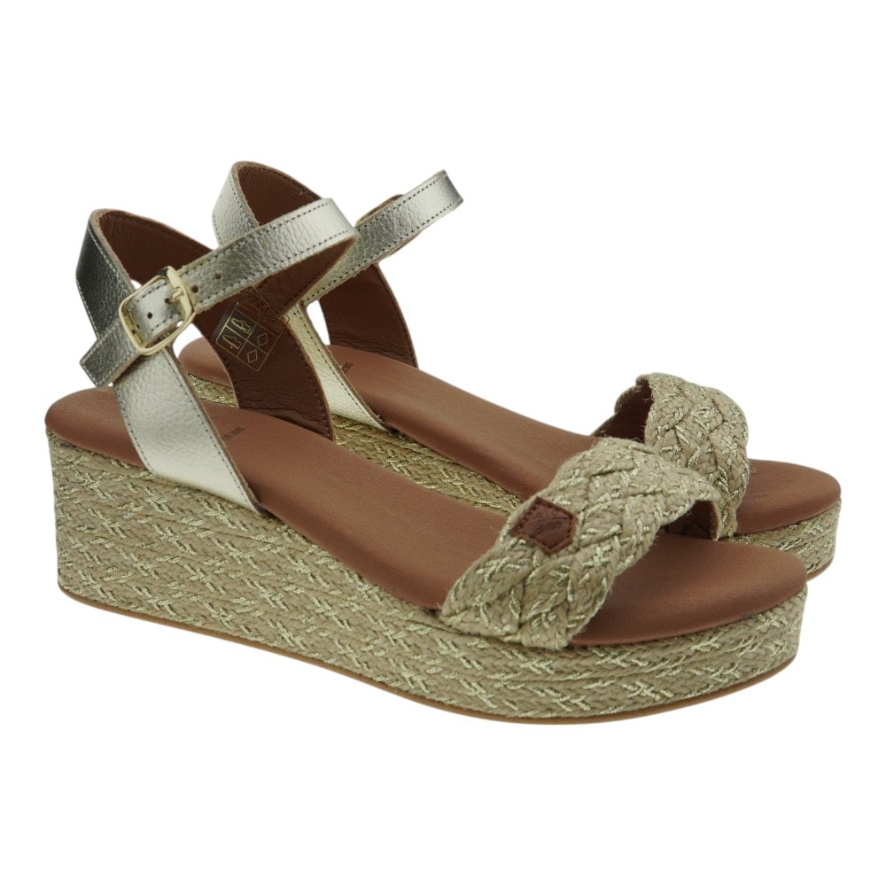 Sandalias cuña doradas esparto Popa Zante Ruma